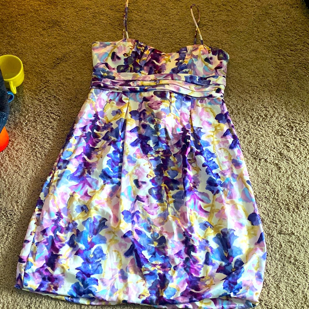 Intrigue womens purple floral watercolor party dress Sz 12 balloon hem